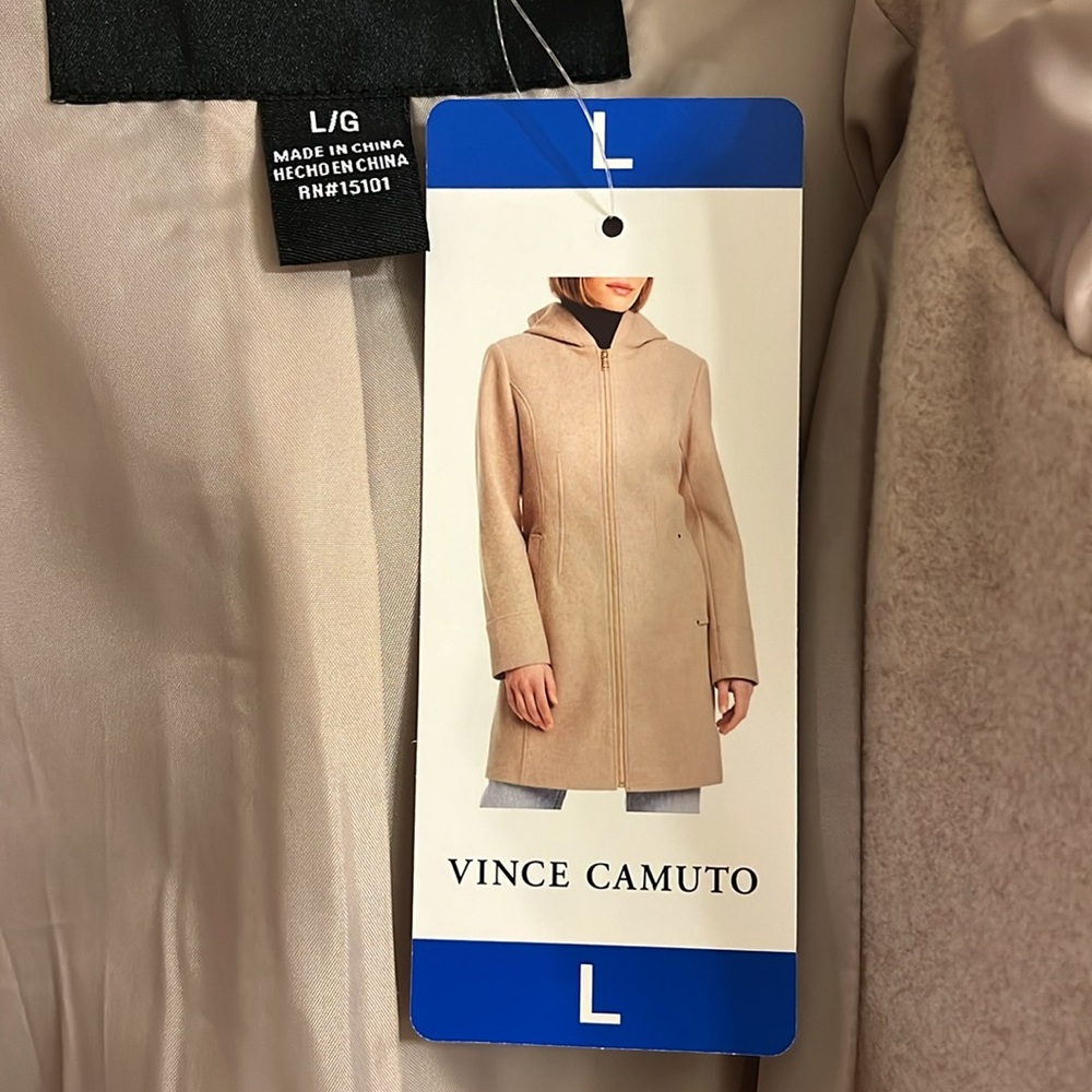 Vince Camuto faux wool, full zip Tan hooded Coat